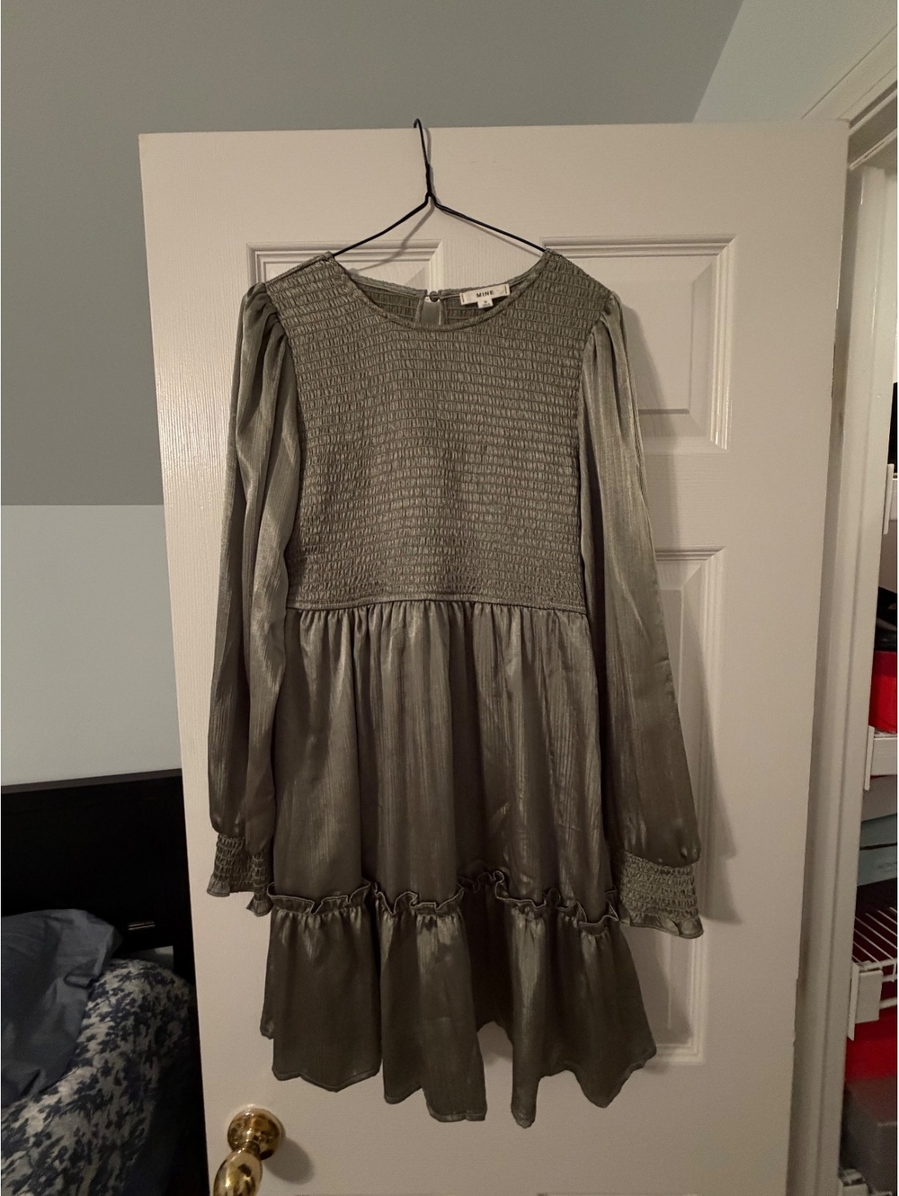 Mine Olive striped long sleeve dress -S